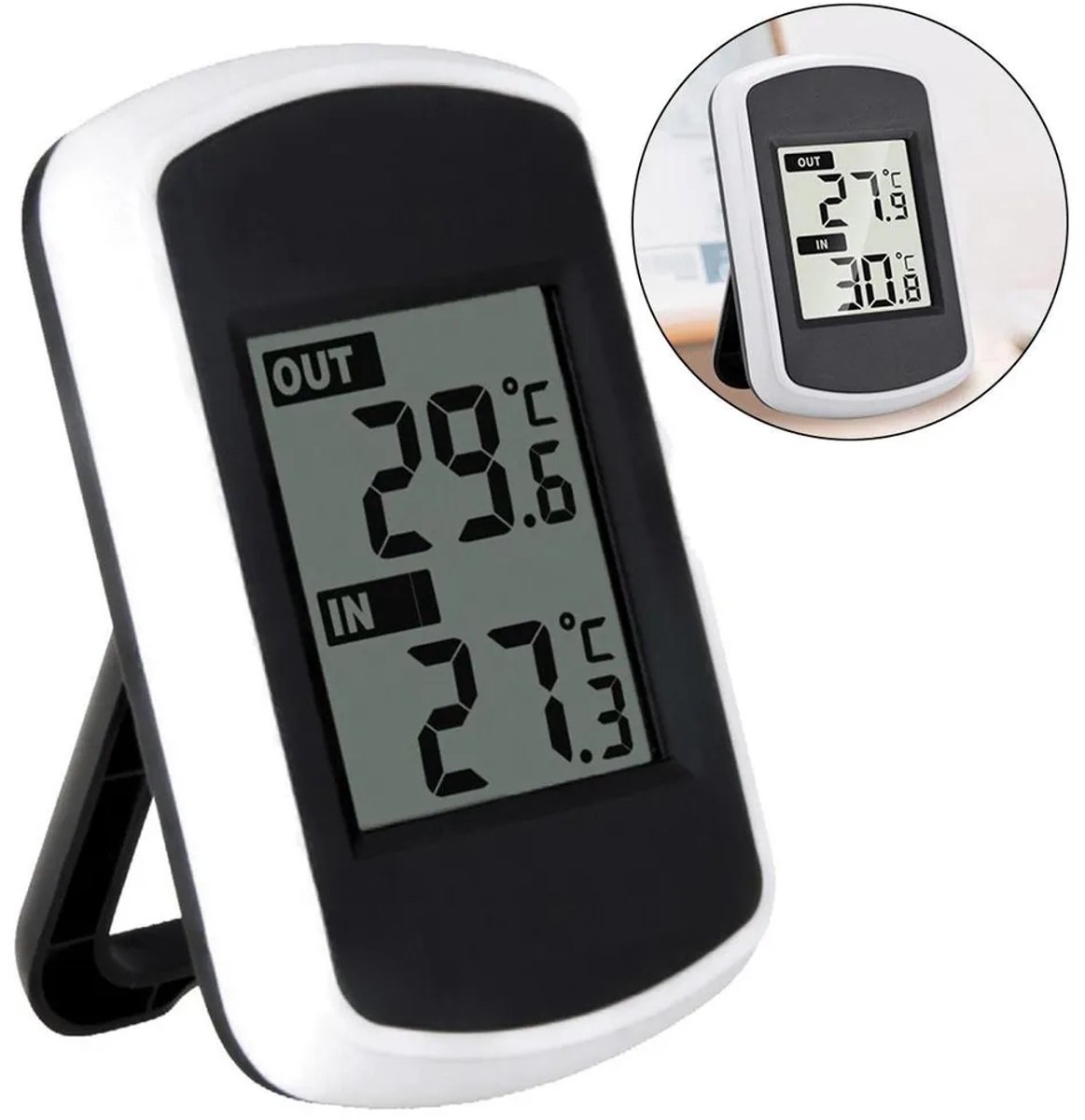 Digitale draadloze binnen-/buitenthermometer met lcd-display, apparaat Geschikt voor het meten van de omgevingstemperatuur, weerstation, draadloos, nauwkeurig en draagbaar.