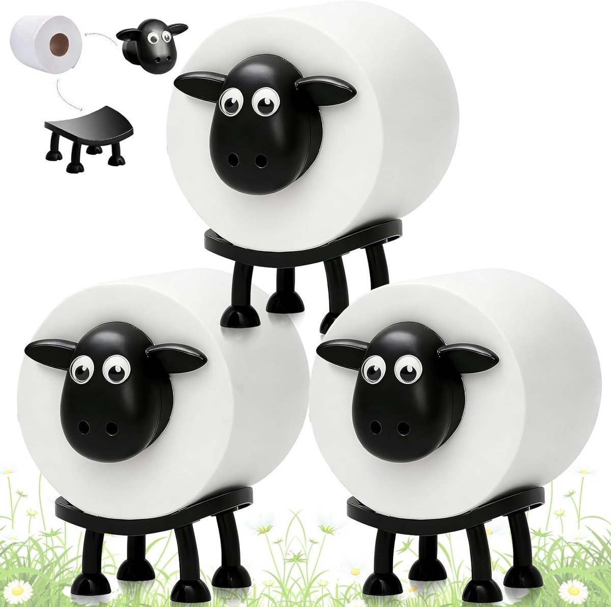 Grappige Schapen Toiletpapierhouder Set van 3, Unieke Decoratie voor Badkamer en Origineel Cadeau voor Huisverwarming