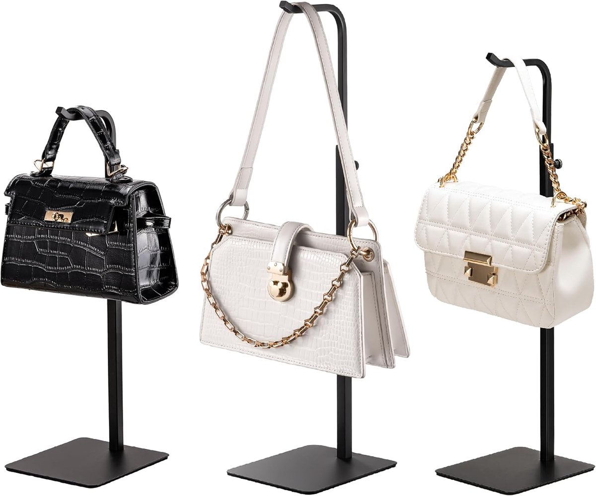 SnelShoppen - 3-delige Bag Holder Rack Set - Zwart Hanger Rack voor Tassen, Portemonnees en Kransen - Verstelbare Haakstand voor Tafels, Kasten en Win