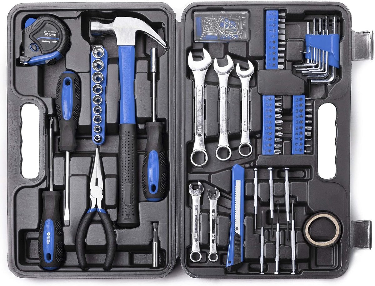 SnelShoppen - 148-delige Gereedschapsset voor Huishoudelijk Gebruik - Handgereedschap met Plastic Opbergdoos - Corrosiebestendig - Blauw - Voor Repara