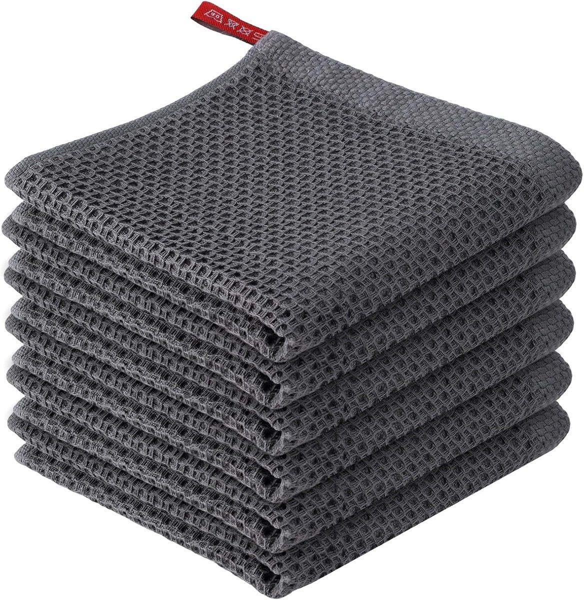 Set van 6 Wasbare Keukenhanddoeken 30 x 30 cm Grijs Zwart Katoenen Doeken voor Schoonmaken, Super Zacht en Duurzaam voor Huishouden en Keukengebruik
