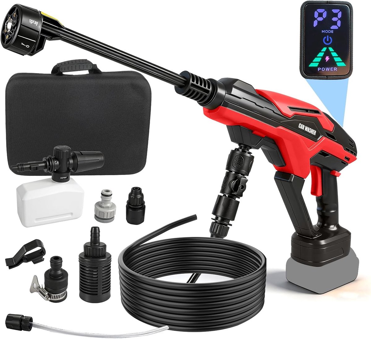 SnelShoppen - Draadloze Hogedrukreiniger 990 PSI - 380W Borstelloze Motor - 6-in-1 Mondstuk - Auto, Tuin, Wandreiniging - Compatibel met Milwaukee 18V