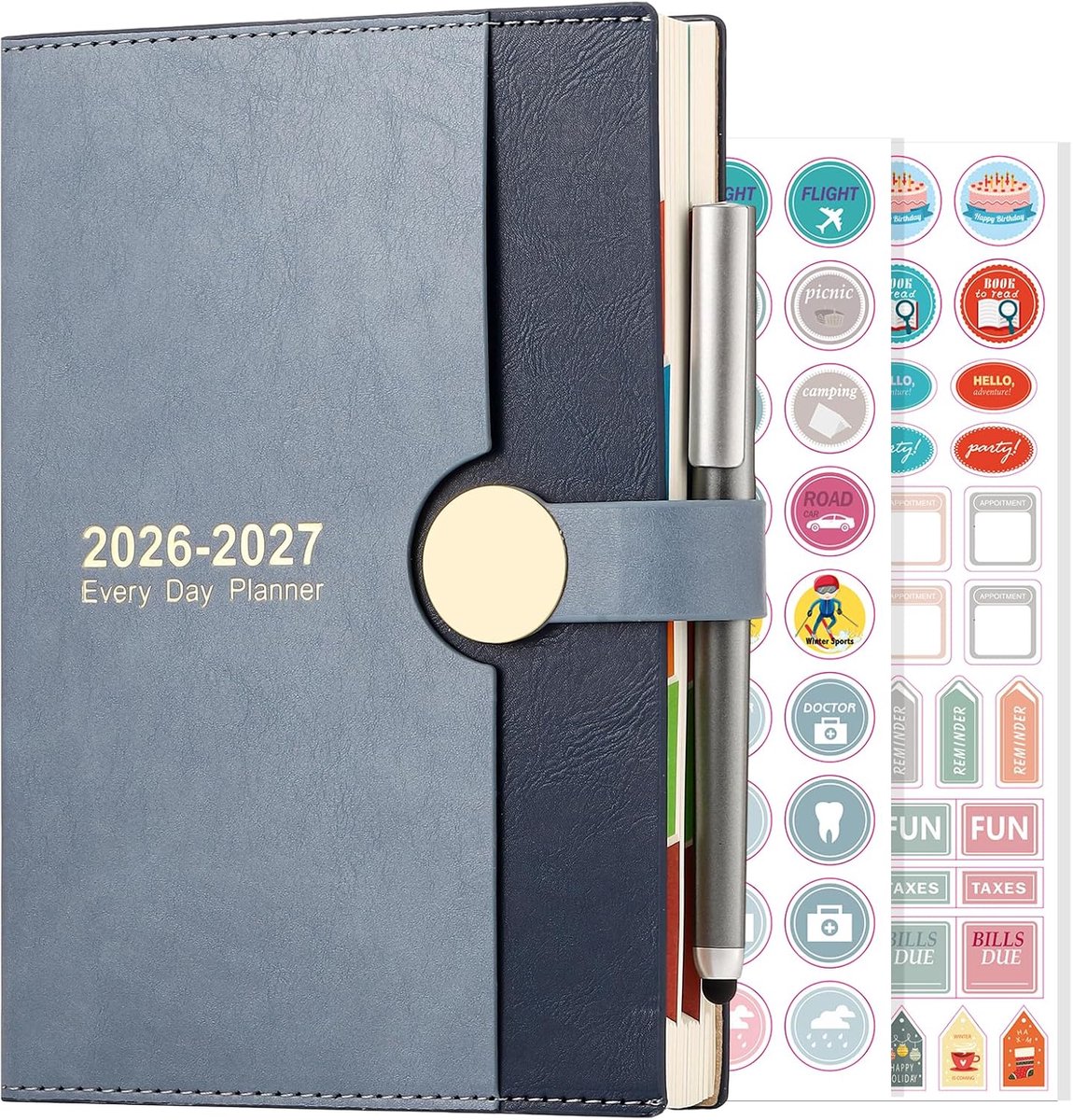 SnelShoppen - Academic Journal 2026-2027 A5 Dagplanner, 13 Maanden, Hardcover Notitieboek met Pen, Blauw, Perfect voor Schooljaar Planning