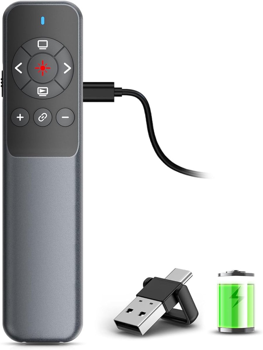 SnelShoppen - Draadloze Presentator Powerpoint Afstandsbediening USB Type C 2-in-1 Klikker voor Laptop, Compatibel met Windows, Mac en Linux - Ideaal
