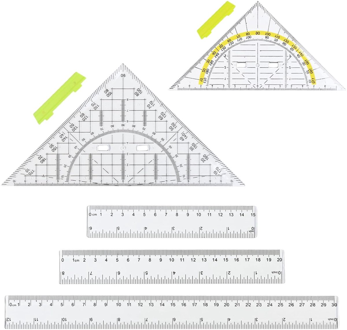 SnelShoppen - Ruler Triangle Set Large Small met Handgreep, 15/20/30 cm Linealen en Hoeken voor School en Geometrisch Ontwerp, Non-Slip Design