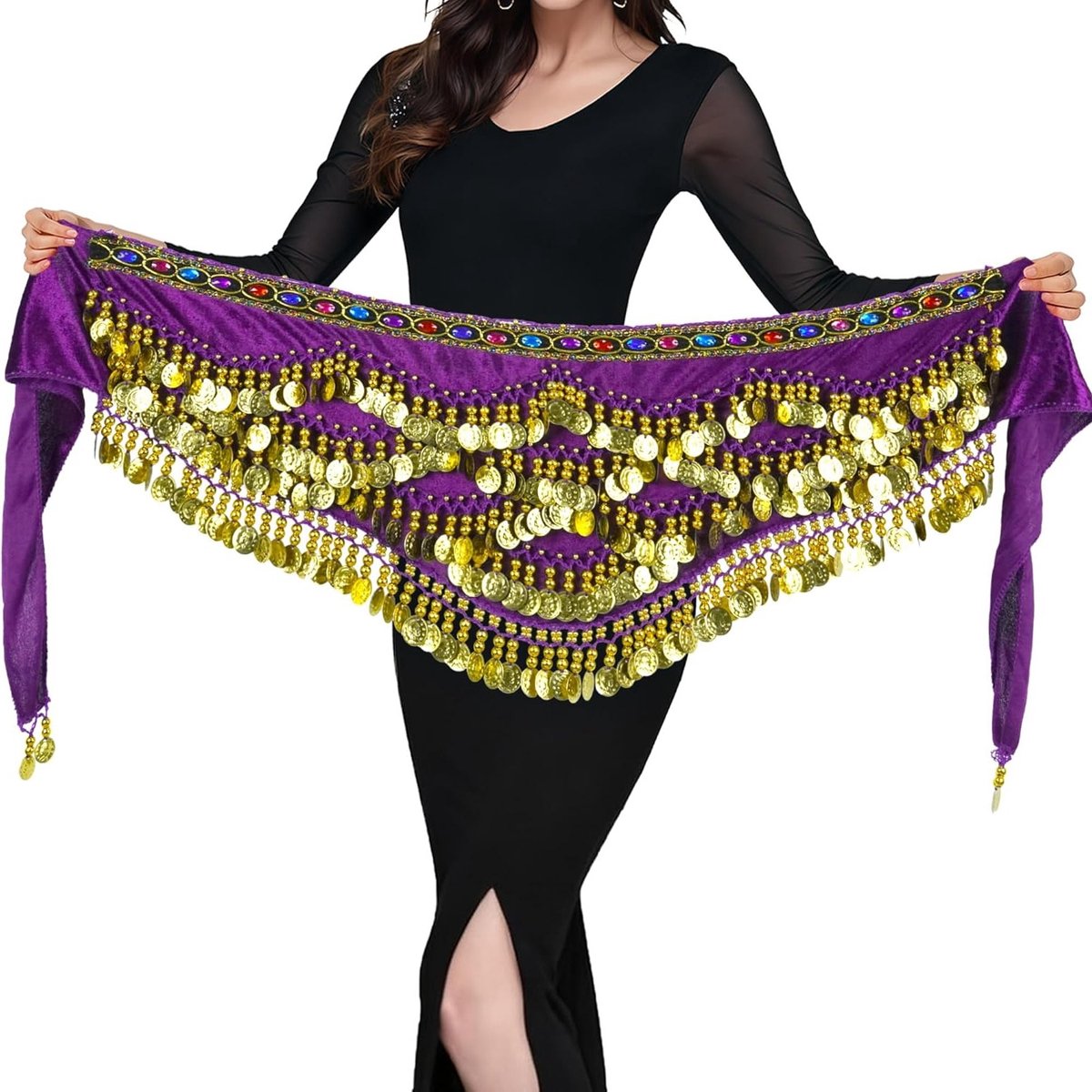 Bellydance Heup Sjaal voor Vrouwen met Munten, Perfect voor Danskostuums en Optredens