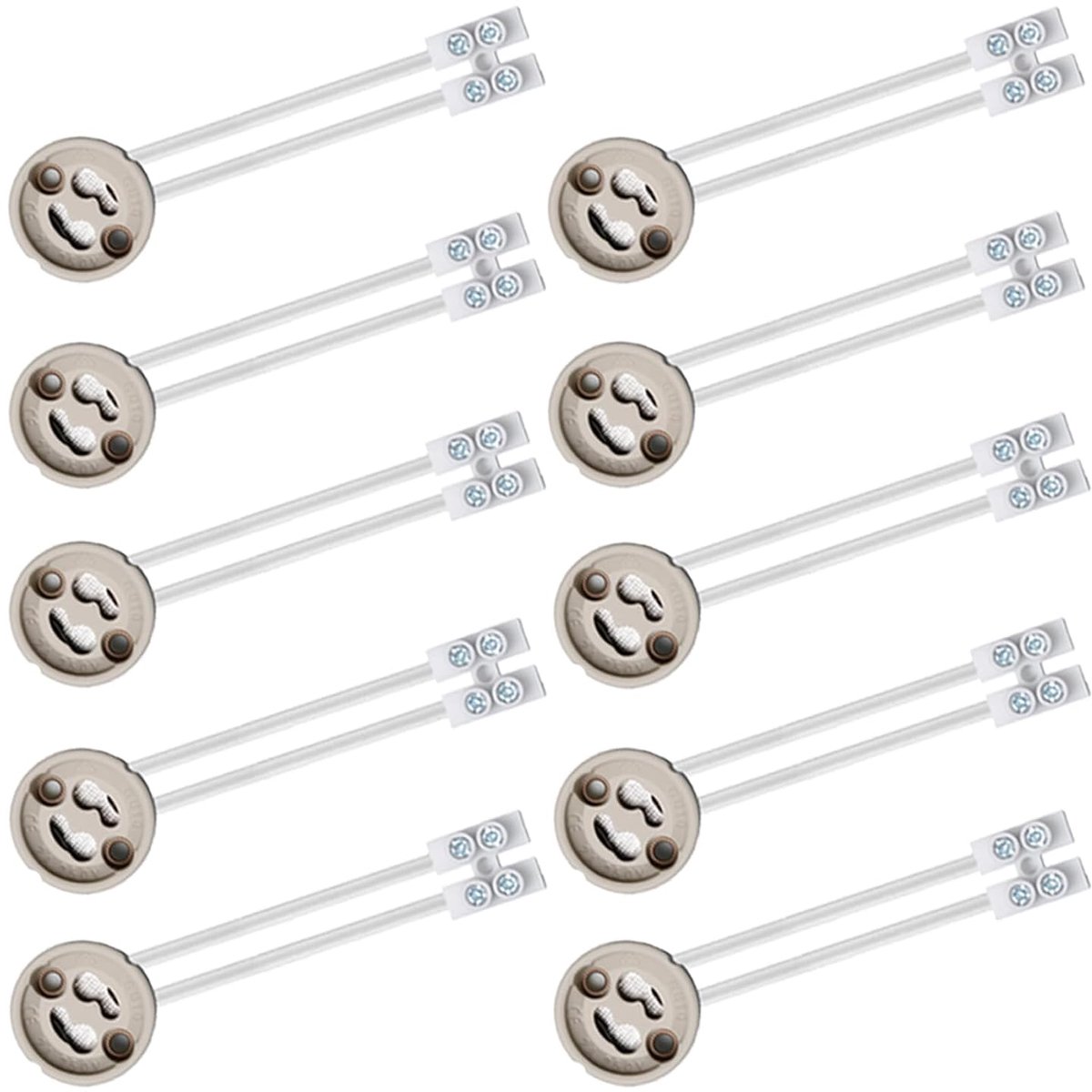 SnelShoppen - GU10 Lamp Socket voor Led en Halogen, 10 Stuks, Hoogwaardige Keramische Lamphouder met Siliconen Kabel, 0-250V, Geschikt voor Alle GU10