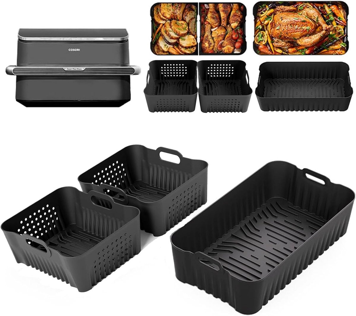 SnelShoppen - 3 Siliconen Vormen voor Air Fryer 10L - Perfecte Pasvorm voor Cosori & Ninja - Hittebestendig, Antislip, Slijtvast - Keuken Accessoires
