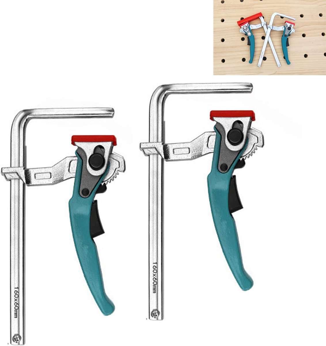 SnelShoppen - Pack van 2 Snelle Release Klemmen, Schroefklem met 160 mm Capaciteit en 60 mm Diepte voor Houtbewerking, Snijden en Schuren