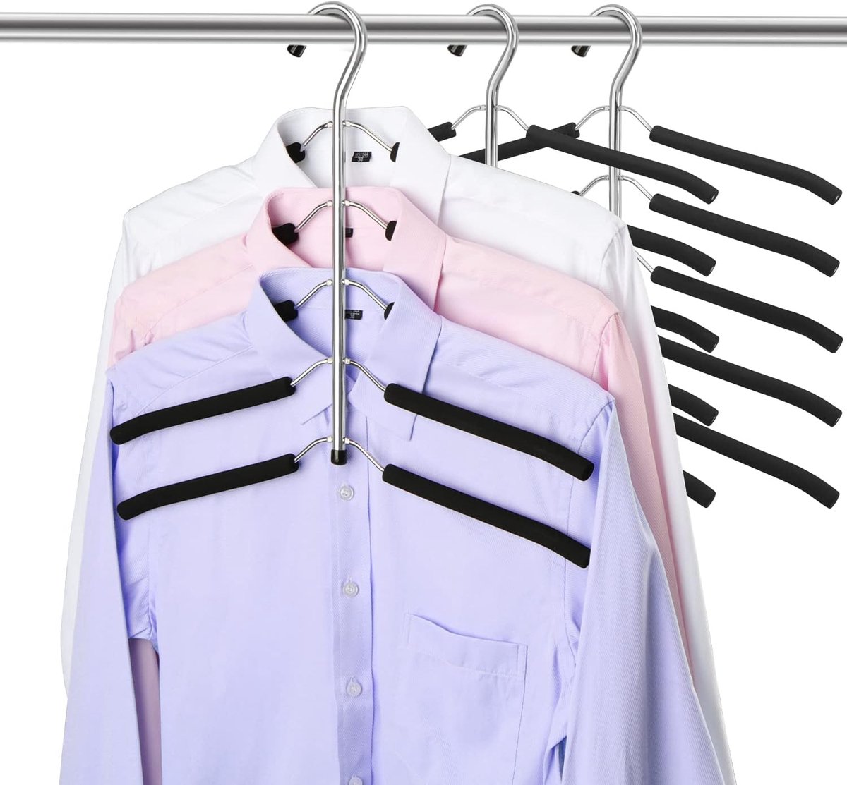 SnelShoppen - Multilayer Kledinghangers (Set van 3), 5-in-1 Hangers, Ruimtebesparend, Antislip, Zwart, Voor Kledingkast, Buitenkleding, Organiseren, K