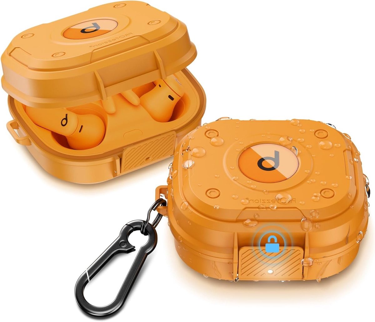 Hardcase voor Powerbeats Pro 2, Volledige Bescherming en Veilige Sluiting voor Oordopjes - Elektrisch Oranje, Ideaal voor Sport en Reizen