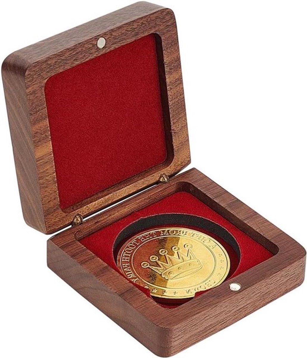 Houten muntdoos met fluwelen voering - 40 mm - Opbergdoos voor medailles met magneetsluiting - Decoratieve standaard - Luxe uitstraling