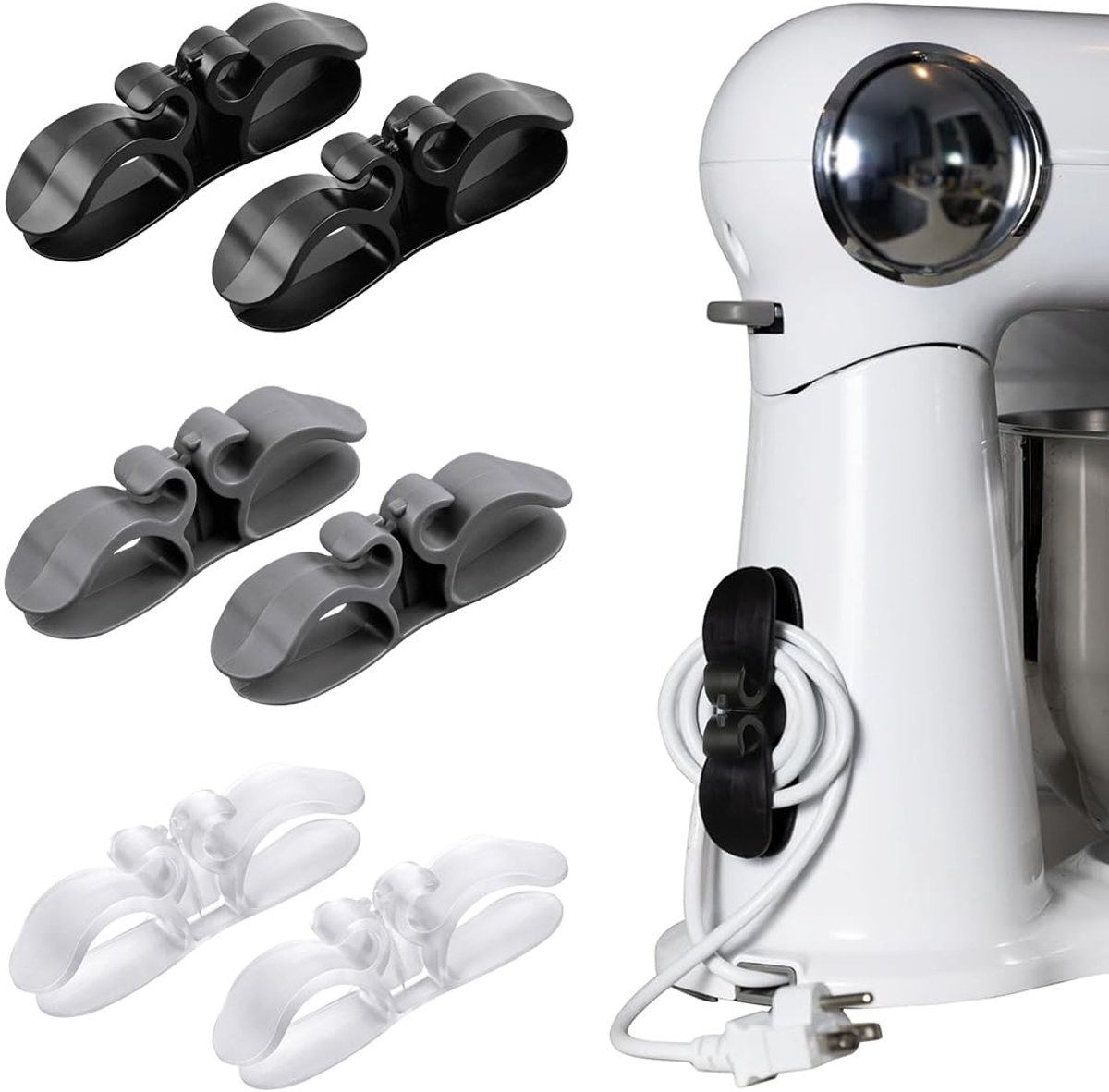 Thijox - 6 stuks Kabelorganizer voor Keuken, Zelfklevend Kabelclips voor Rijstkokers, Luchtfriteuses, Mixers en Huishoudelijke Apparaten, Kabelbeheer,