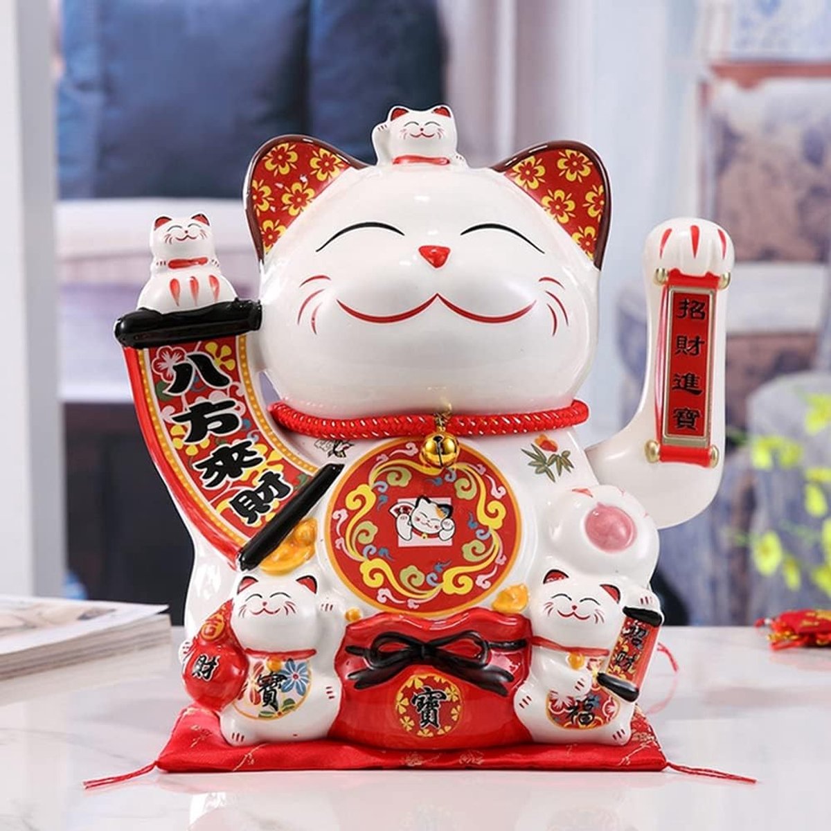 Geluks kat met bewegende arm - 13 inch decoratie, Feng Shui, geluk brenger voor huis en kantoor