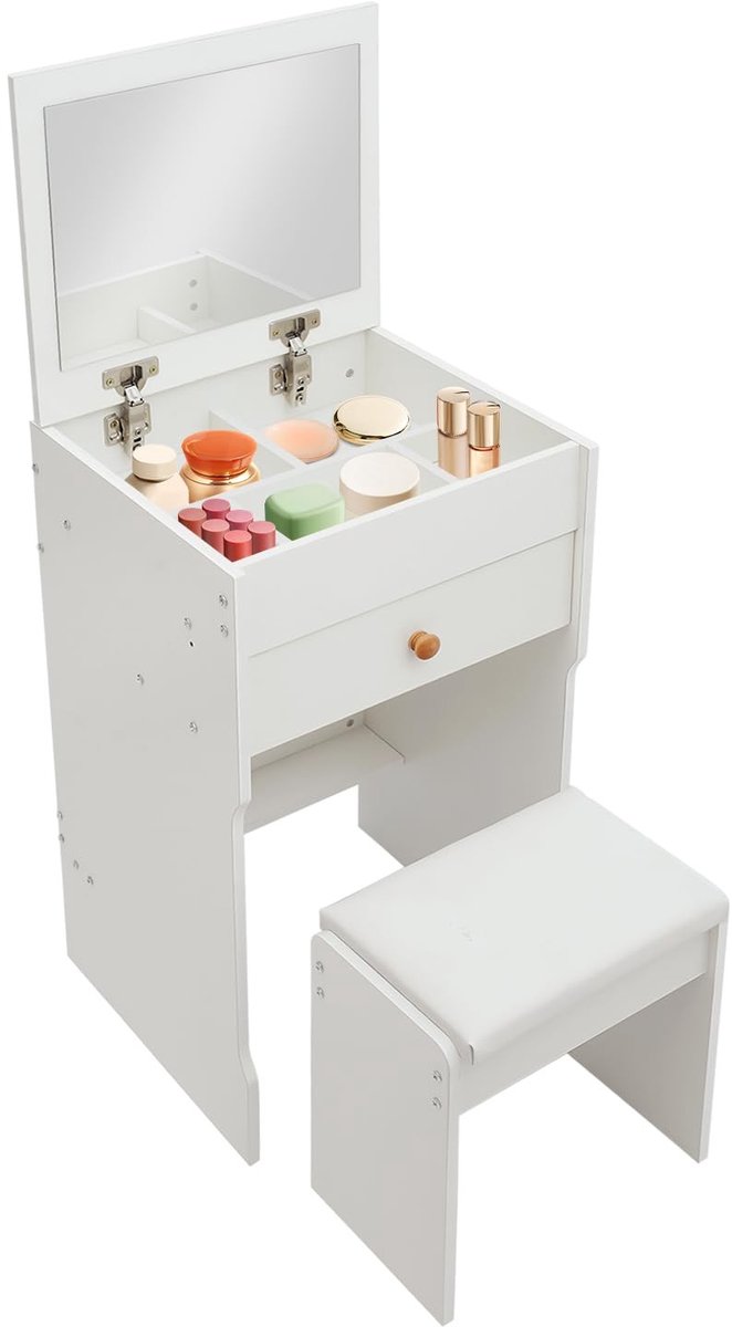 Make-uptafel met Spiegel en Kruk - 3-in-1 Dressing Table - Wit