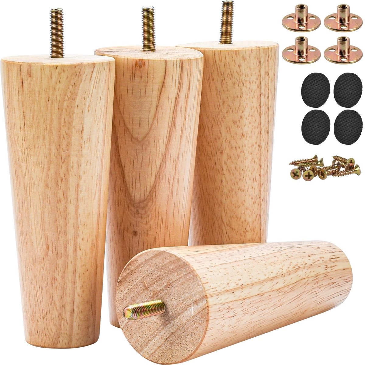 Vervangende Meubelpoten - 10 cm Houten Poten met Schroeven - Set van 4