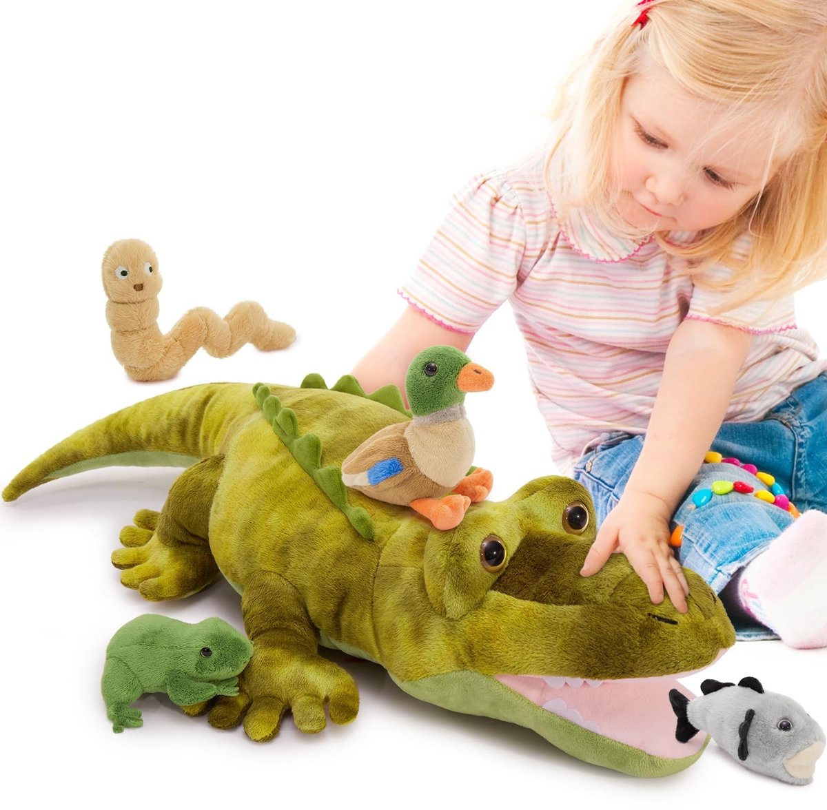 Pluche Krokodil met Dierenspeeltje Binnenin - 65 cm