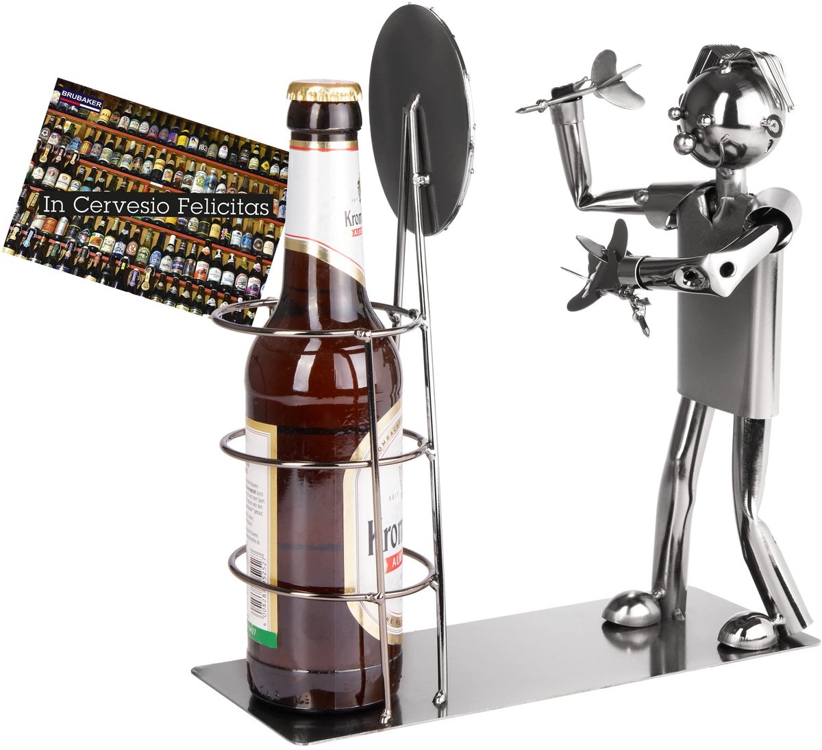 Bierfleshouder Darts Kampioenschap - Met Metaal Sculptuur en Verjaardagskaart