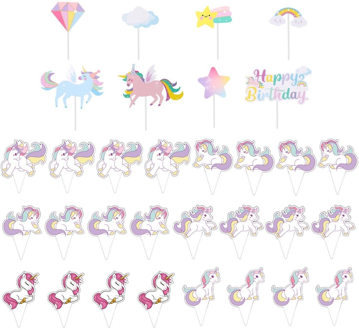 Regenboogpaard Inlegvellen en Taartdecoraties - Set van 32 Stuks