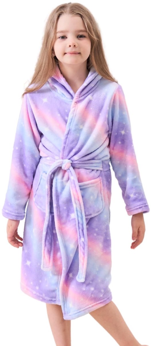 Fleece Badjas voor Meisjes - Met Capuchon en 2 Zakken - Paars