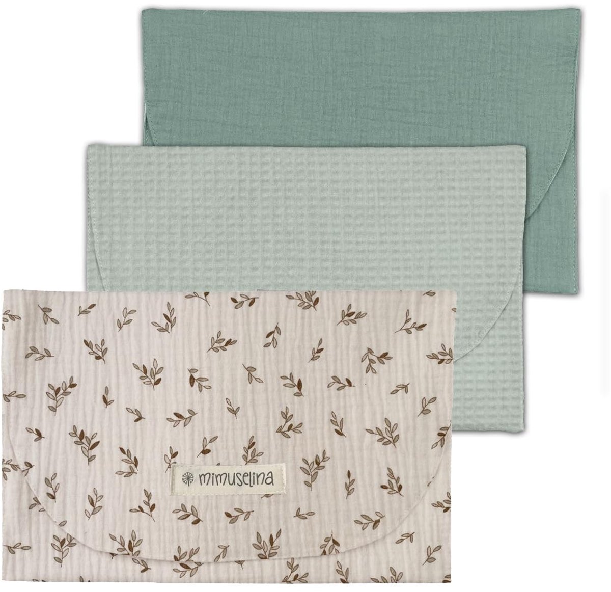 3-delige waterproof luiertas set - Waffle Mint/Bamb Mint/Ecru