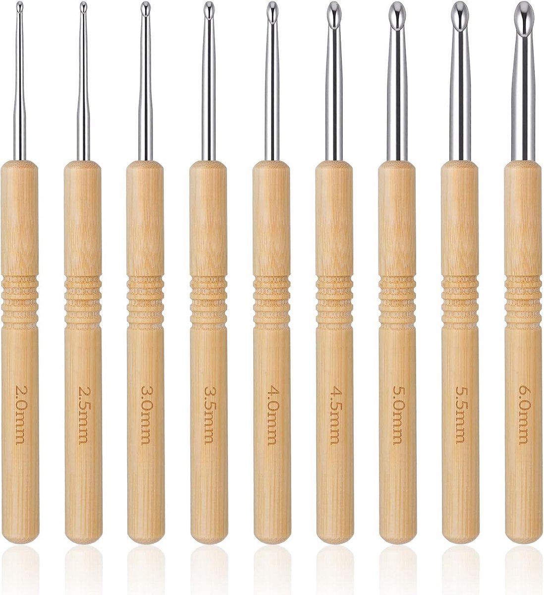 9-delige Haaknaaldset met Houten Handvatten - Ergonomische Haaknaalden voor Beginners en Gevorderden (2.0/2.5/3.0/3.5/4.0/4.5/5.0/5.5/6mm) - Ideaal voor Haken en Breien