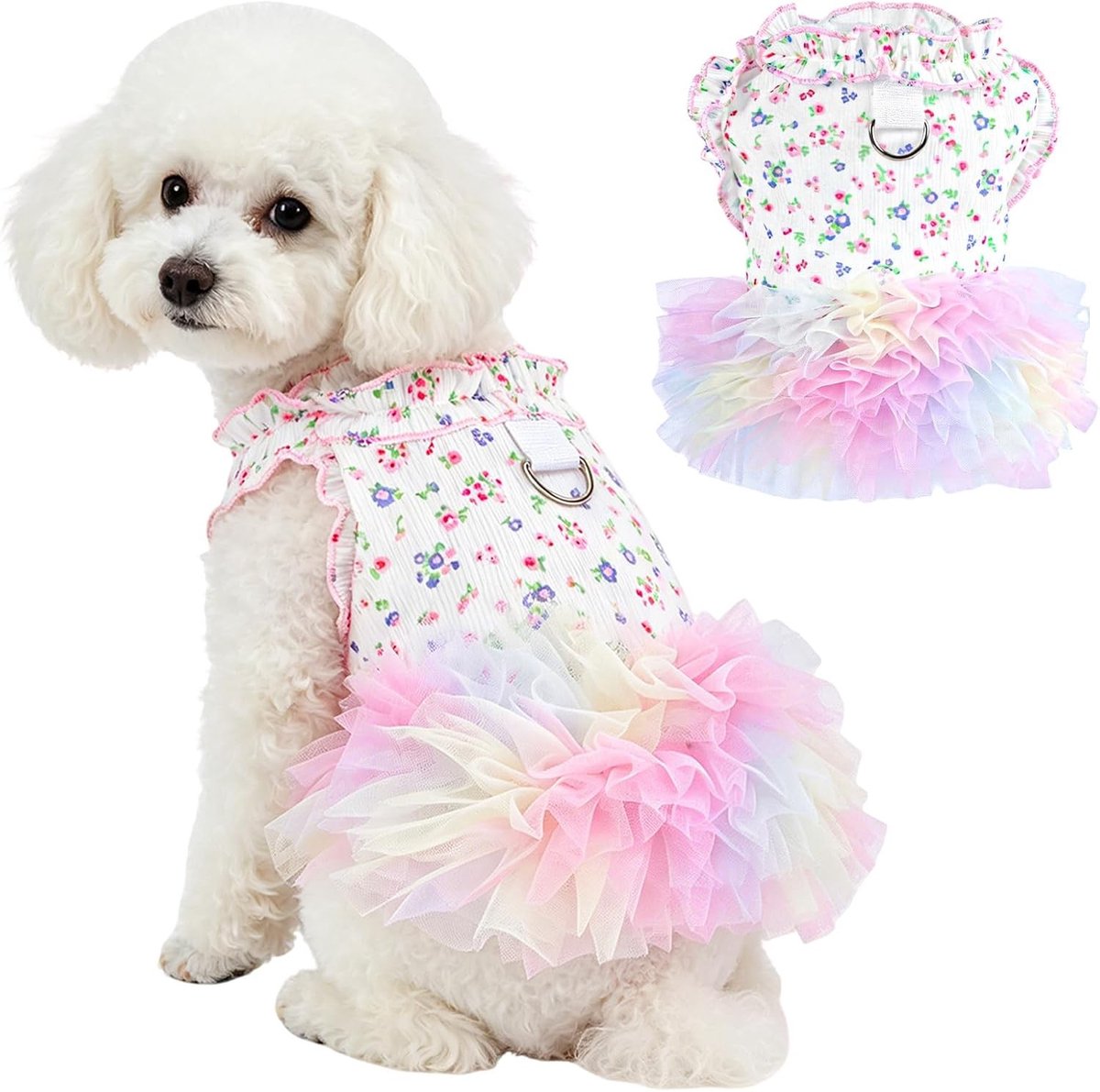 Zomerse Tulle Jurk voor Kleine Honden en Katten met D-ring en Ruffle Mesh Tutu Skirt voor Teddy, Bichon en Chihuahua (Roze, XS)