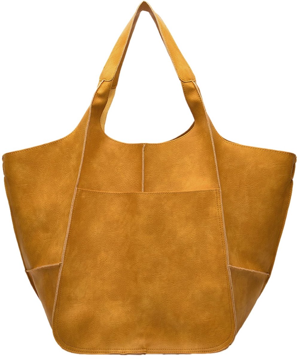 Extra Grote Leren Tote Bag voor Vrouwen - Geel