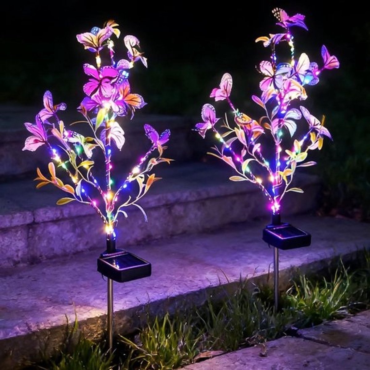 Zonnelampen Vlinder - Tuinverlichting Solar - Tuin Decoratie - Kleurveranderend Licht - 2 stuks - Gekleurd