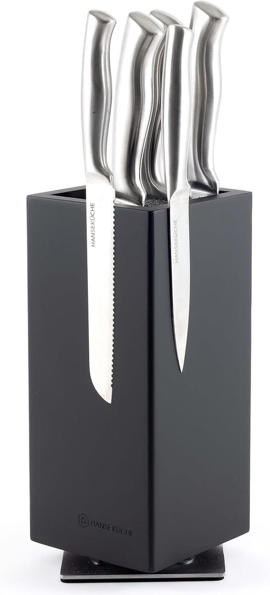 Messenblok - Zwart - 25 x 11,5 cm - Houten Messenhouder met 360° Rotatiefunctie - Voor Keuken