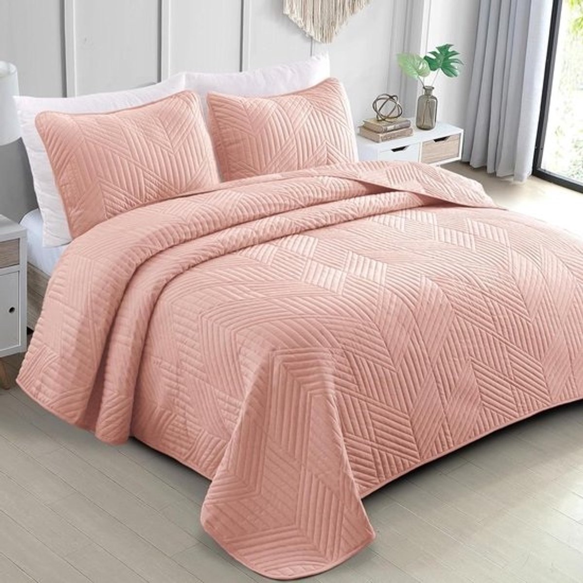 Gewatteerde Bedsprei - Sprei Set - Slaapkamer Decoratie - Ultrasone Matelasse Techniek - 240x260 cm - Roze