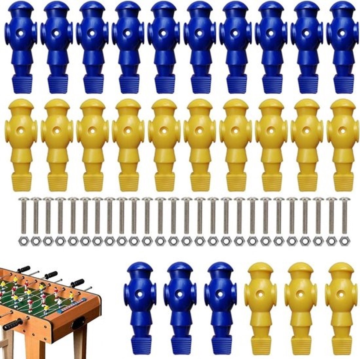 Tafelvoetbal Mannen - Voetbalspelers Vervanging - Tafelvoetbal Spel - Stevige Hars Constructie - 107 mm Hoog - Blauw Geel