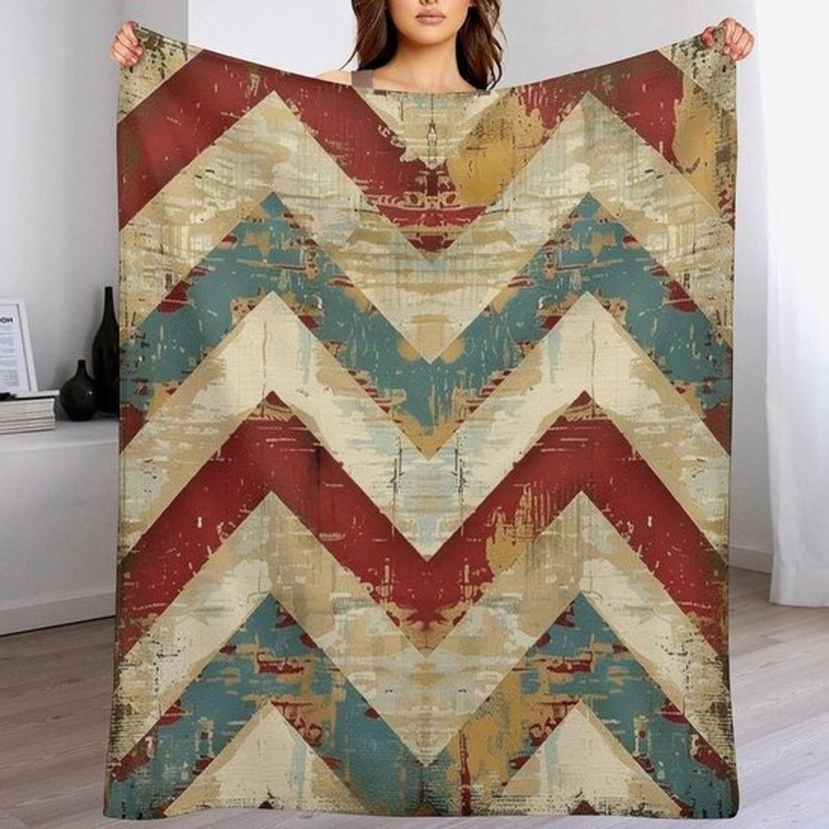 Geometrische Kelim Plaid - Marokkaanse Deken - Bank en Bed - Pluizig Flanel Fleece - 60 x 80 inch - Stijl-8