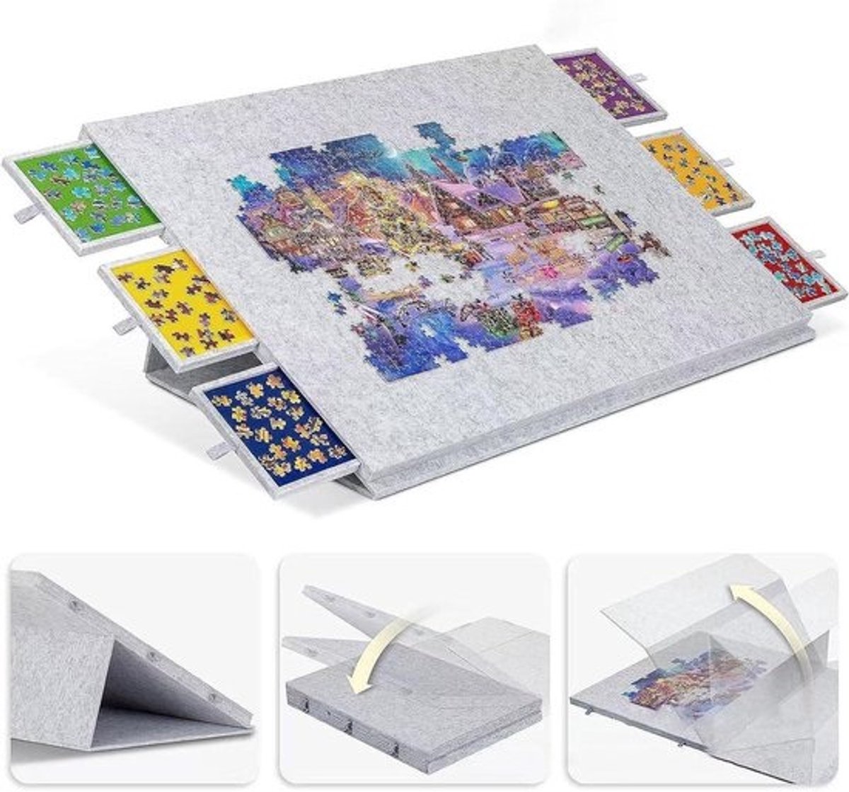 Kantelbaar Puzzelbord - Puzzeltafel met Laden - Ontspannen Puzzelen - Verstelbare Kantelhoek - 104 x 78 cm - Lichtgrijs