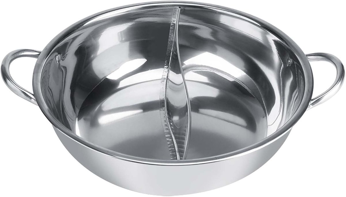 Hot Pot met Twee Smaak Scheidingen van RVS, Dikke Inductiekookpan Geschikt voor Gezinnen, Essentiële Keukenbenodigdheden voor Gezellig Koken (32CM)