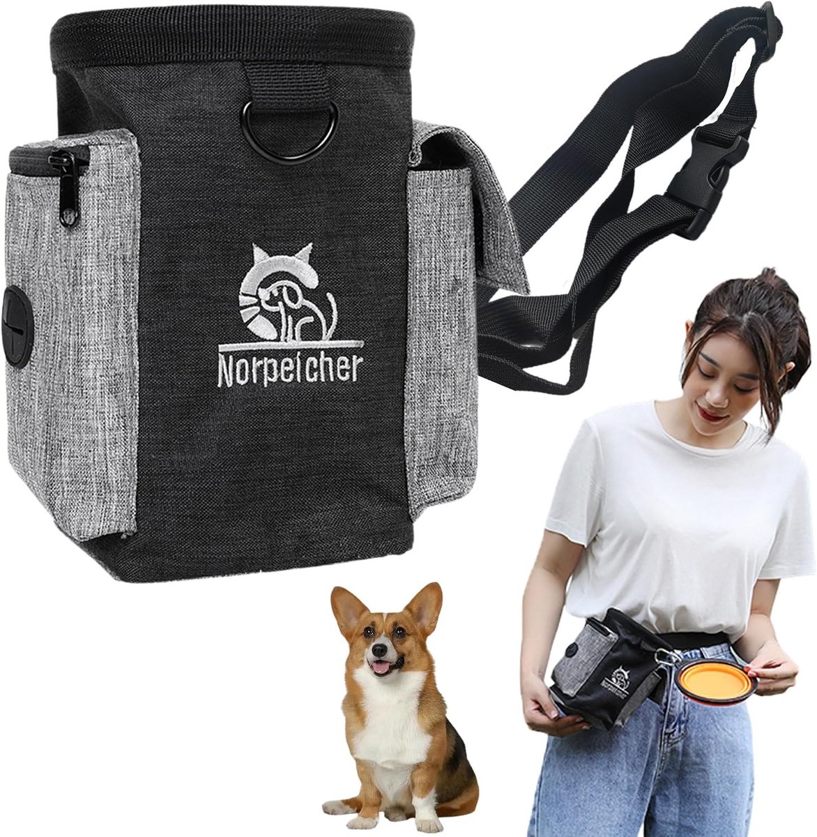 Honden Snacktas Zwart Grijs - Handige Voedselzak voor Training en Beloningen, Ideaal voor Hondensnacks en Huisdieren