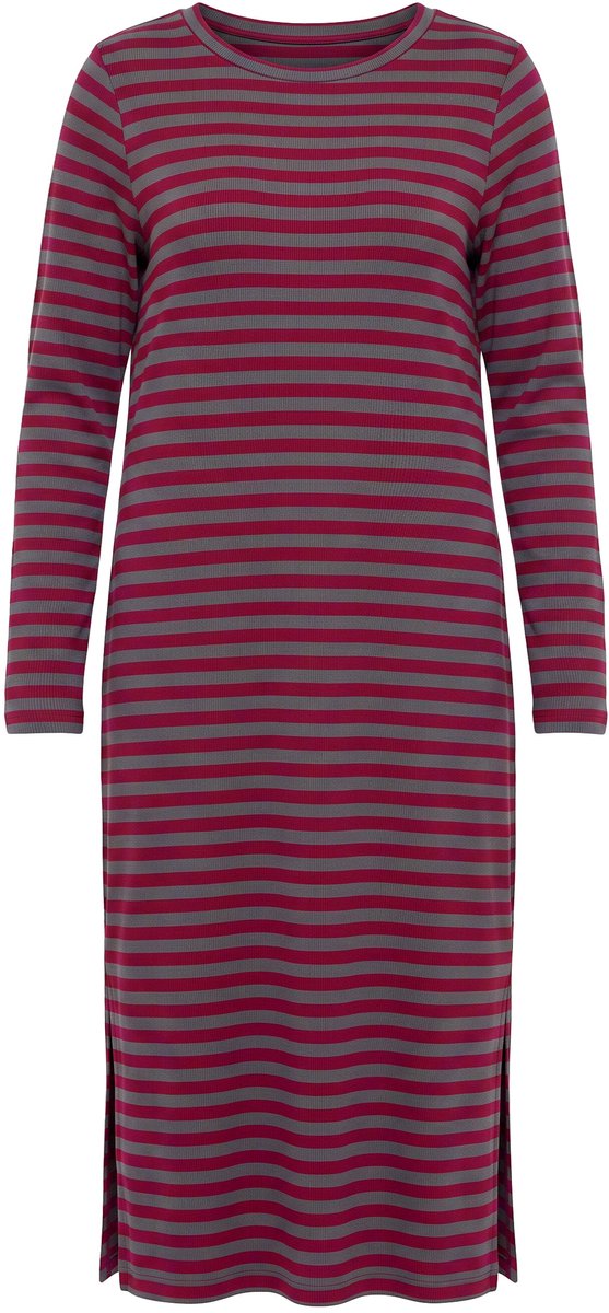 Studio Untold - Dames - Maxi-jurk A-lijn ribjersey met strepen lange mouwen - Wijnrood - Maat 42+