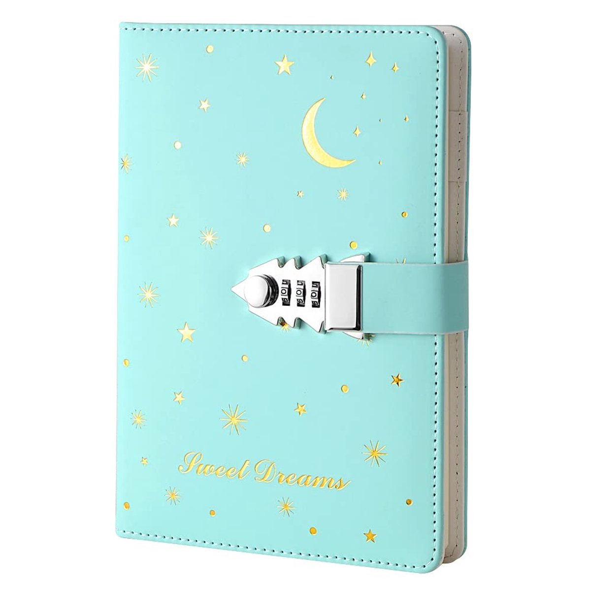 Creatief PU leren notitieboek met slot - Sterren en maan patroon