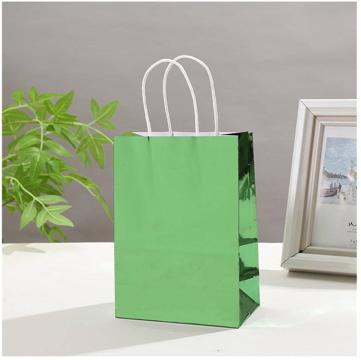 Herbruikbare Papieren Draagtassen - Groen - 10 Stuks