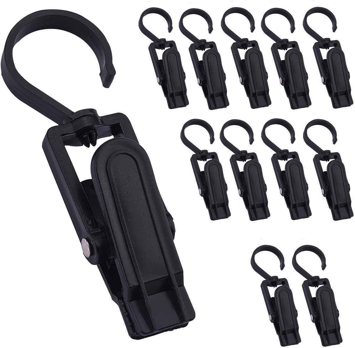 Set van 12 Sterke Plastic Haakjes - Voor Kleding en Handdoeken - Zwart