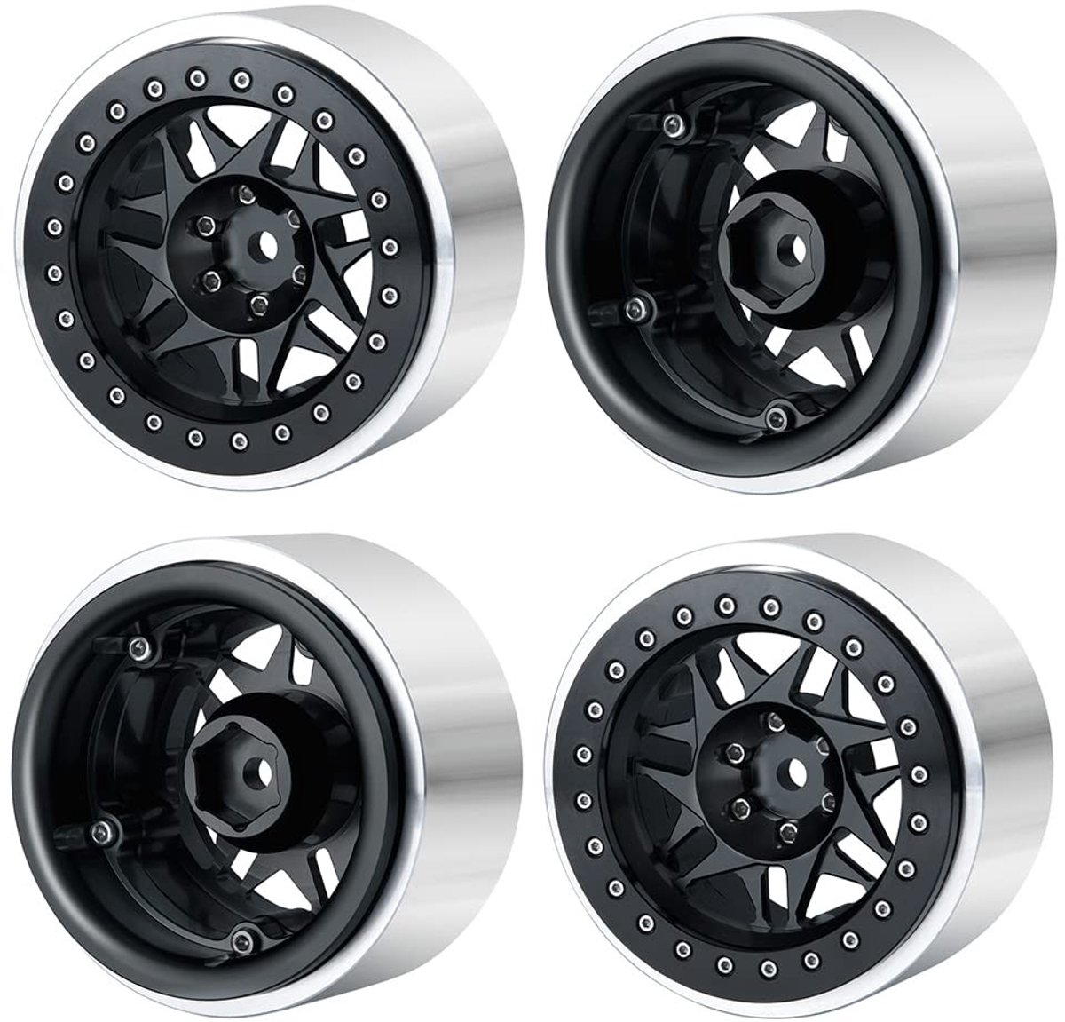 Set van 4 Aluminium Naafvelgen - 7,4 cm - Zwart