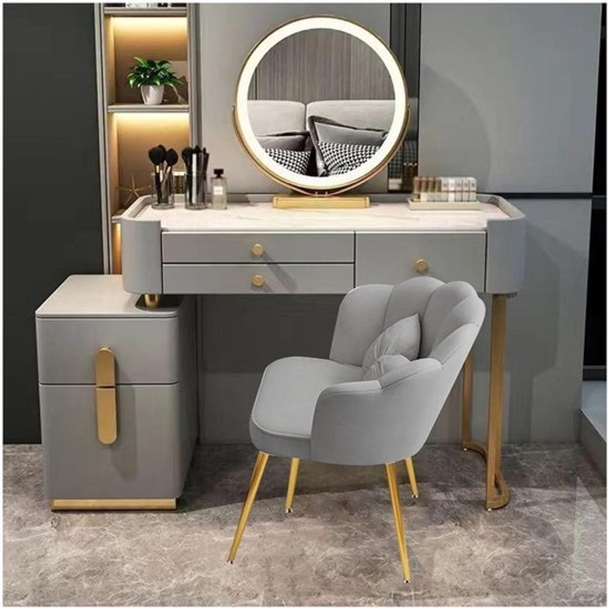 Kaptafel met Verlichting - Cosmetische Tafel Make-up Tafel - Make-up Aanbrengen - 3 Kleuren LED Spiegel - 100 cm Breed