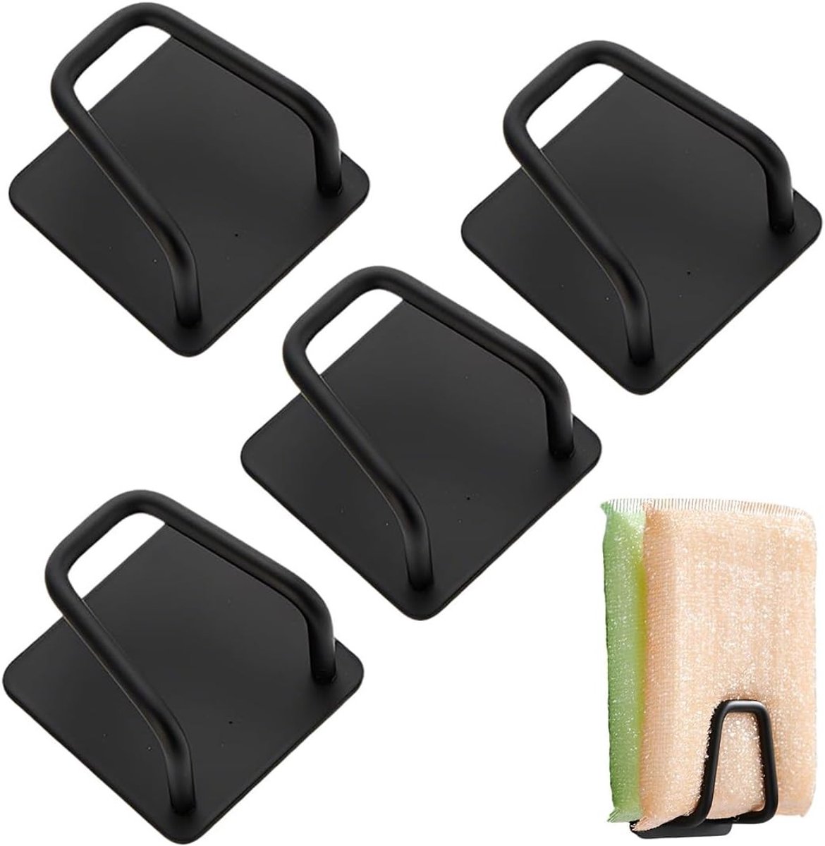Set van 4 hangende sponshouders voor keuken en badkamer, wandsponshouder en gootsteenorganizer voor optimale ruimtebesparing