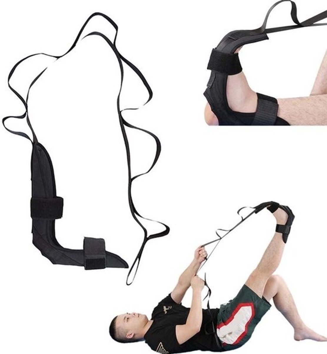 Yoga Stretch Riem - Flexibiliteitsband Stretchtouw - Spierherstel - Multi-ring Lus Ontwerp - 110 cm - Zwart
