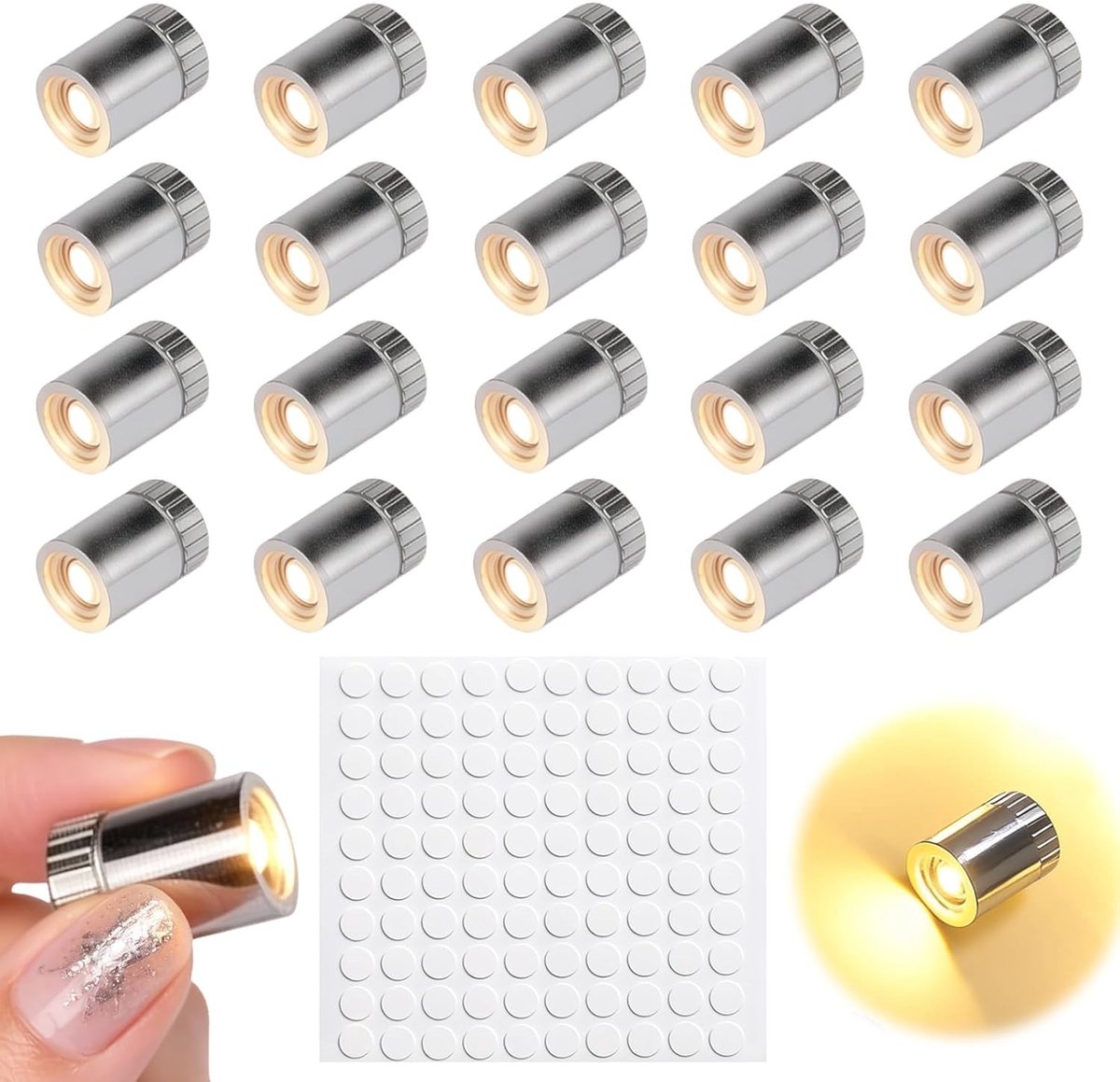 Set van 20 Mini LED Lichten voor Decoratie, Ideaal voor Modelbouw, Knutselen en Ambachten met 100 Lijmplakjes