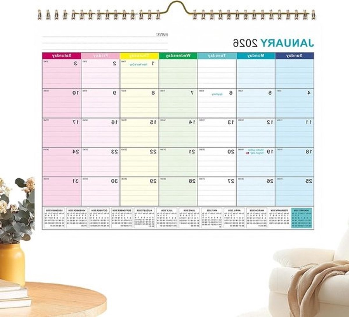 Wandkalender 2026 - Maandplanner Weekkalender - Afspraken Plannen - 18 Maanden Overzicht - A4 - Wit