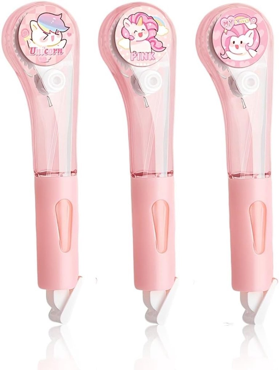 Correctieroller voor scholieren en kantoor, 12 cm, roze, 3 stuks - Perfect voor foutcorrectie, schoolwerk en kantoorbenodigdheden