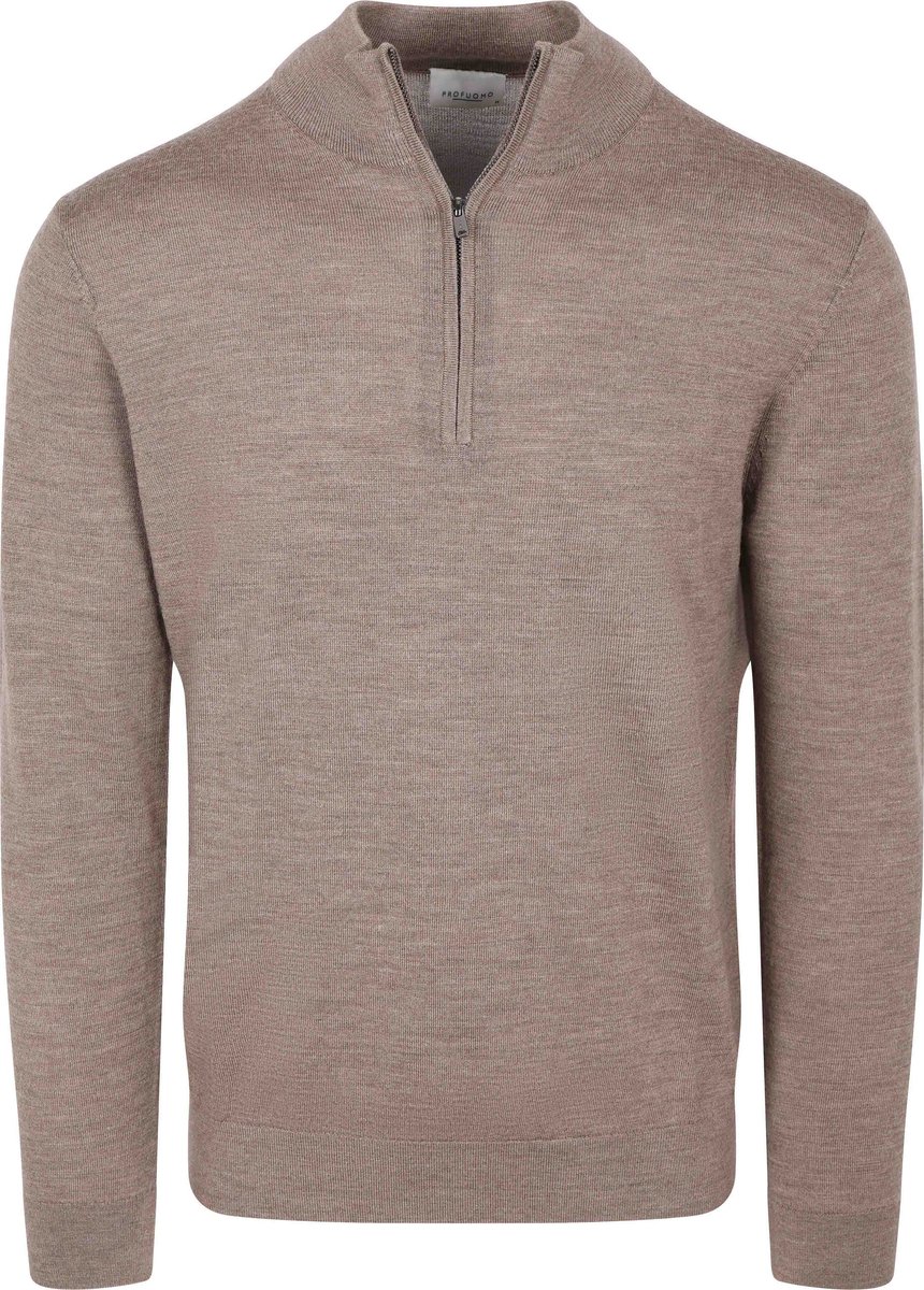 Profuomo Half Zip Pullover Merinowol Bruin - Maat S - Heren - Quarter zip