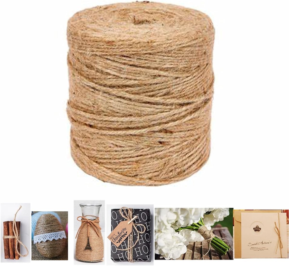 Jute Touw 200 Meter 2mm 3Ply Natuurlijke Bruine Touw voor DIY Projecten, Tuinieren en Cadeauverpakking