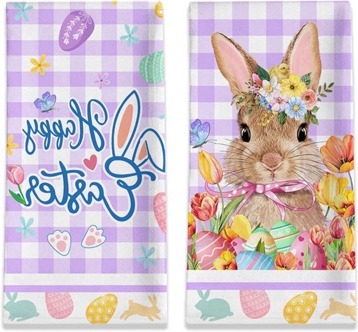 Keukendoeken Set - Theedoeken Vaatdoeken - Keuken Opruimen - Absorberend Sneldrogend - 45 x 71 cm - Paasprint